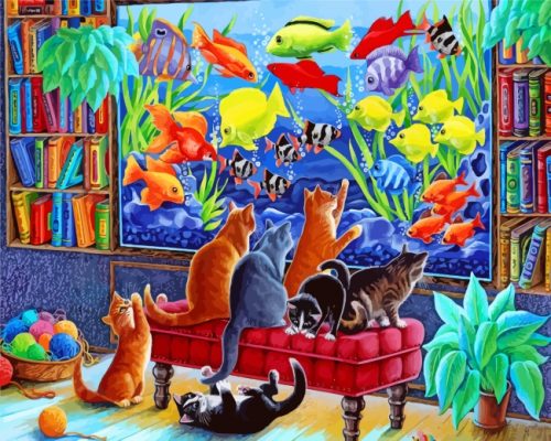 Cats Watching Fishes Paint by numbers