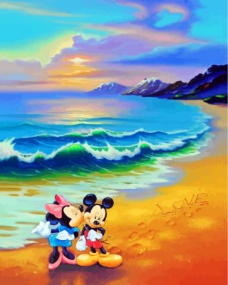 Mickey And Minnie Mouse In Beach Paint by numbers