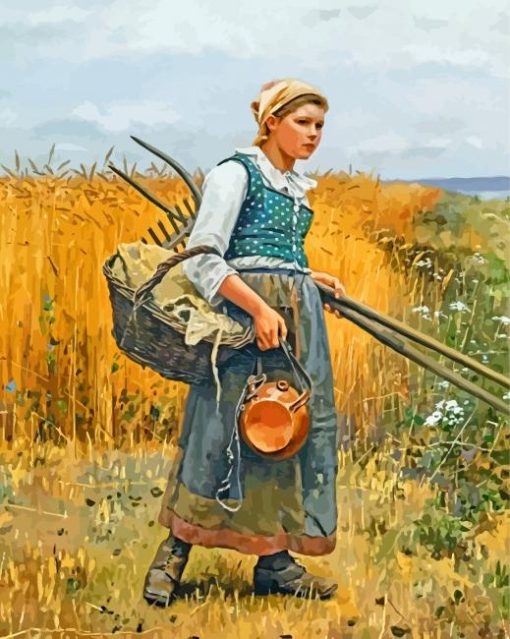 Girl In Harvest Field Paint by numbers