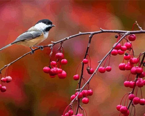 Bird In Autumn Twig Berries Titmouse Paint By Numbers