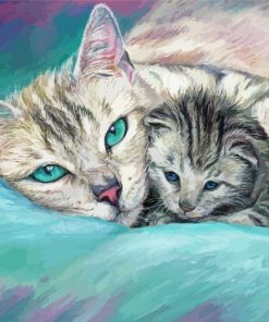 Cute Cat And Kitten Snuggling Paint By Numbers