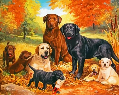 Dogs In Autumn Art Paint By Numbers