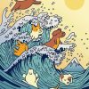 Dogs Swimming Great Wave Paint By Numbers