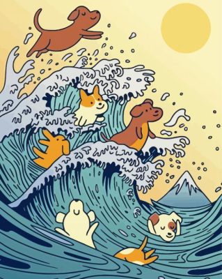 Dogs Swimming Great Wave Paint By Numbers