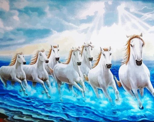 White Seven Horses Paint By Numbers