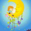 Young Girl Looking At Moon Cartoon Paint By Numbers