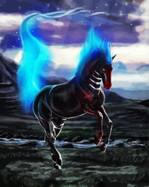 Black Horse In Flames Paint By Numbers