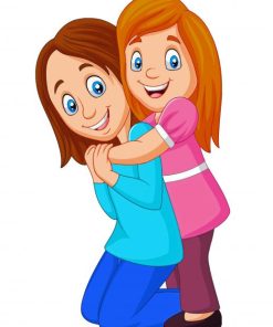 Cartoon Happy Girl Hugging Her Mother Paint By Numbers