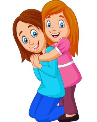 Cartoon Happy Girl Hugging Her Mother Paint By Numbers