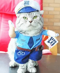 Grey Cute Cat In Police Clothing Paint By Numbers
