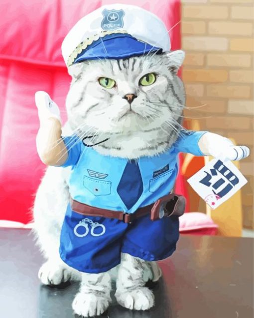 Grey Cute Cat In Police Clothing Paint By Numbers