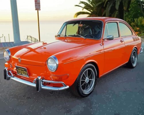 Orange Vw Fastback paint by number