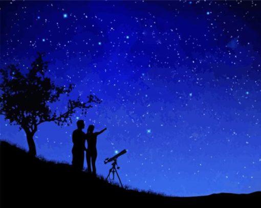 Telescope Couple Enjoying The Starry Night paint by number