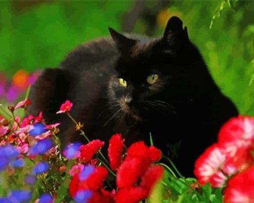 Aesthetic Black Cat And Flowers Paint By Numbers