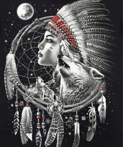 Black And White Native American Dream Catcher Paint By Numbers