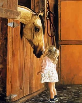 Blonde Little Girl And Horse Paint By Numbers