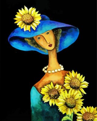 Classy Lady With Sunflowers Paint By Numbers