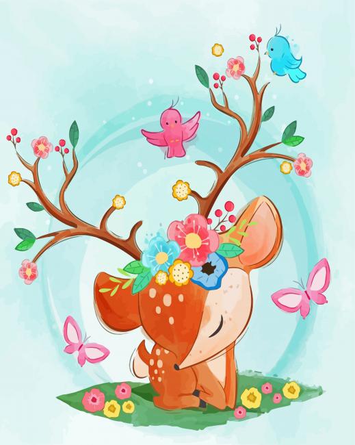 Cute Deer With Roses Paint By Numbers