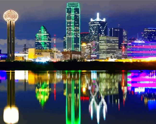 Dallas Skyline By Night Paint By Numbers