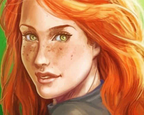 Ginger Girl With Freckles And Green Eyes Art Paint By Numbers