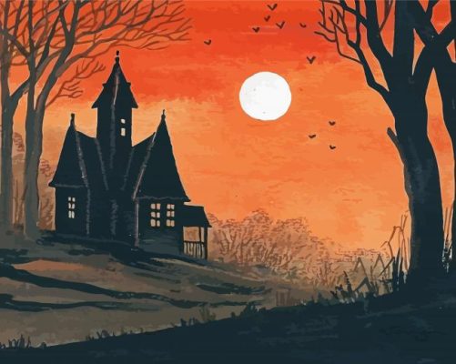 Haunted Cabin Silhouette Paint By Numbers