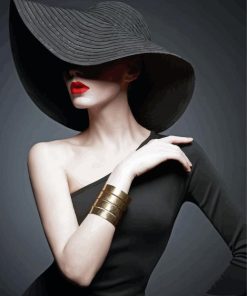 Lady In Black Hat With Bright Lipstick Paint By Numbers