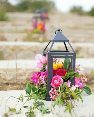 Lantern With Flowers Paint By Numbers