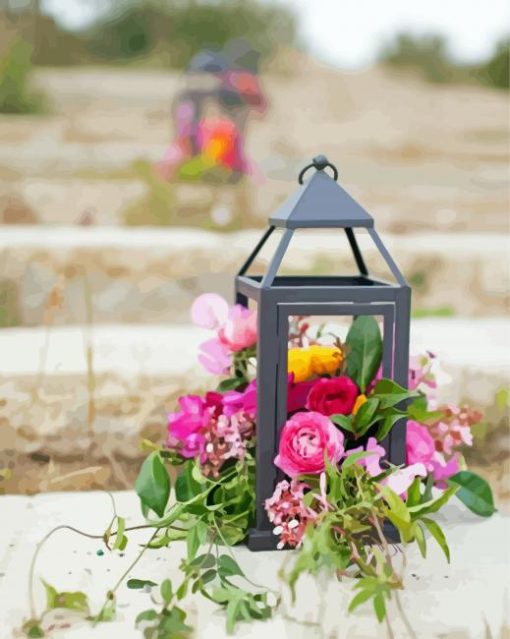 Lantern With Flowers Paint By Numbers