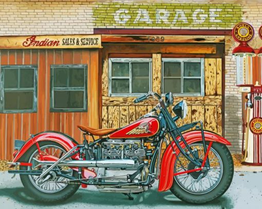 Motorcycle Old Gas Station Paint By Numbers