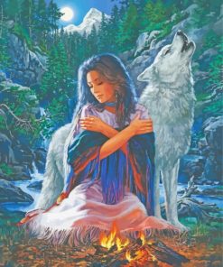 Native Indian Woman And Wolf Paint By Numbers