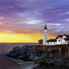 Portland Lighthouse Sunset Art Paint By Numbers