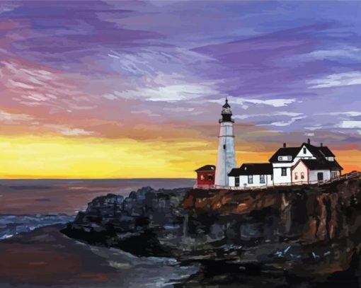 Portland Lighthouse Sunset Art Paint By Numbers