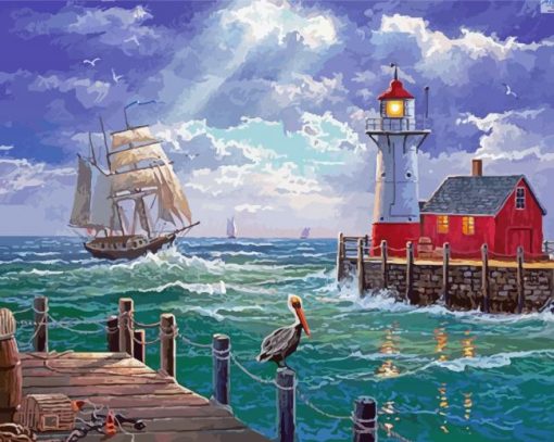 Seascape Ship Lighthouse Paint By Numbers
