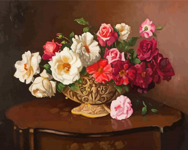 Still Life With Roses And Magnolias Paint By Numbers