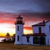 Sunset At Puget Sound Lighthouse Paint By Numbers