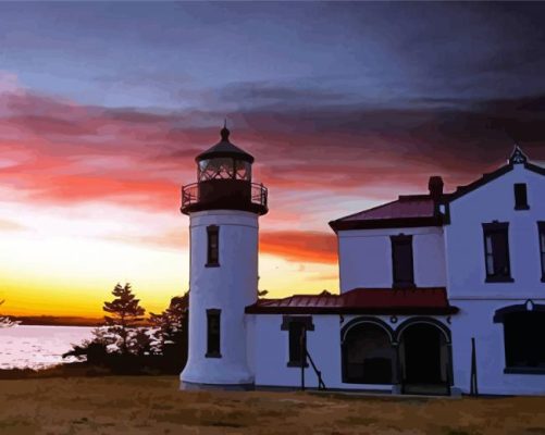 Sunset At Puget Sound Lighthouse Paint By Numbers