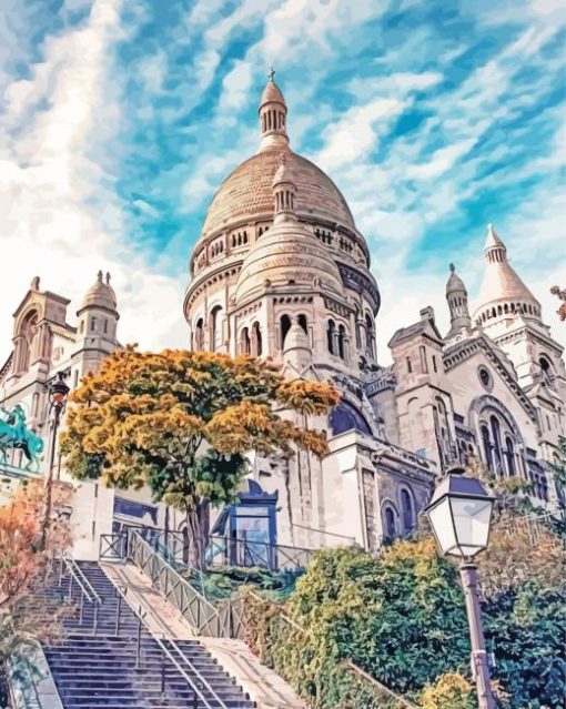 The Basilica Of The Sacred Heart Of Paris In Montmartre Hill Paint By Numbers