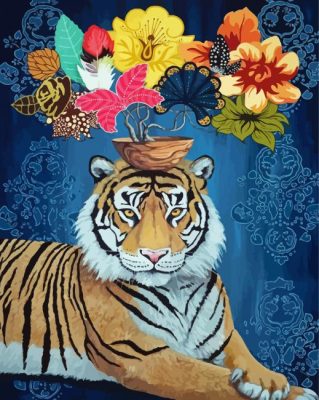 Tiger And Flowers Paint By Numbers