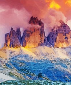 Tre Cime Di Lavaredo Mountain Range At Sunset Paint By Numbers
