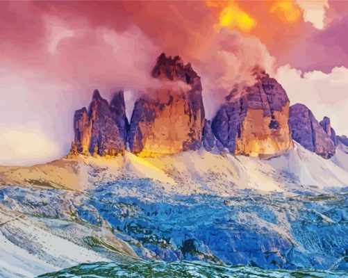 Tre Cime Di Lavaredo Mountain Range At Sunset Paint By Numbers