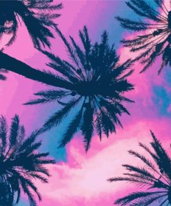 Tropical Palm And Pink Sky Paint By Numbers
