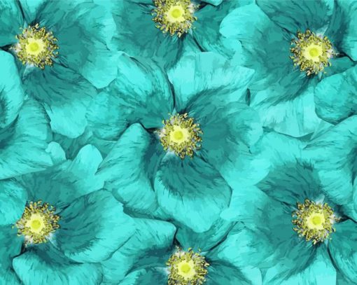 Turquoise Flowers Paint By Numbers