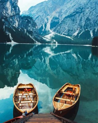 Two Boats With Mountain View Paint By Numbers