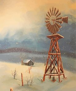 Western Windmill In Snow Paint By Numbers