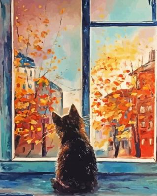 Window Cat In Autumn Paint By Numbers