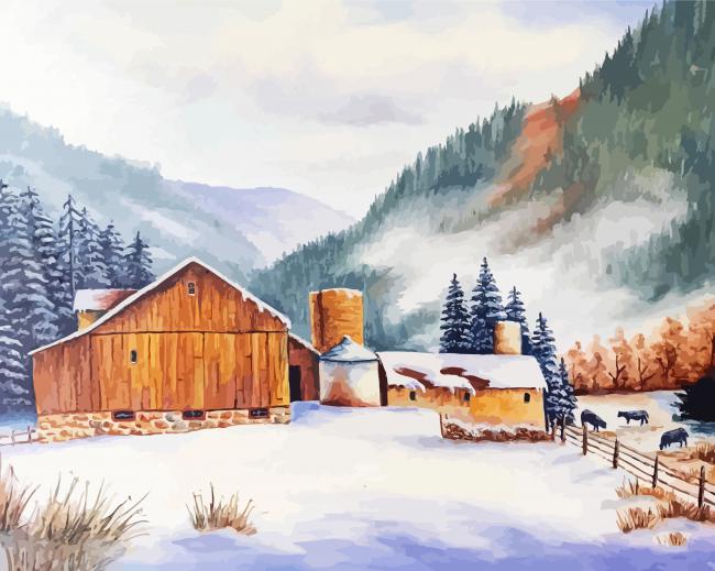 Winter Mountains Farm Art Paint By Numbers