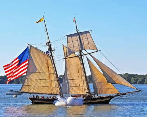 Aesthetic American Tall Ships Flag Paint By Numbers