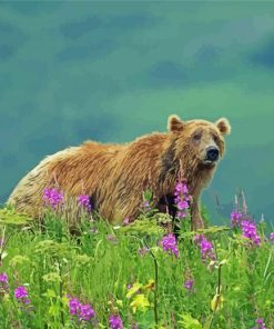 Aesthetic Bear In Flowers Field Paint By Numbers