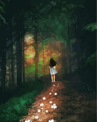 Aesthetic Lonely Girl In Forest Paint By Numbers