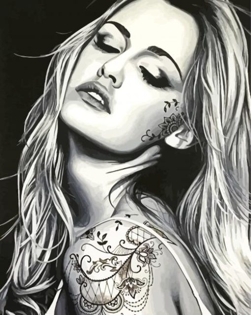 Black And White Tattooed Woman Art Paint By Numbers